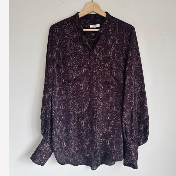 Equipment Helaine Snake-print Satin Blouse in Merlot Red - Picture 3 of 11